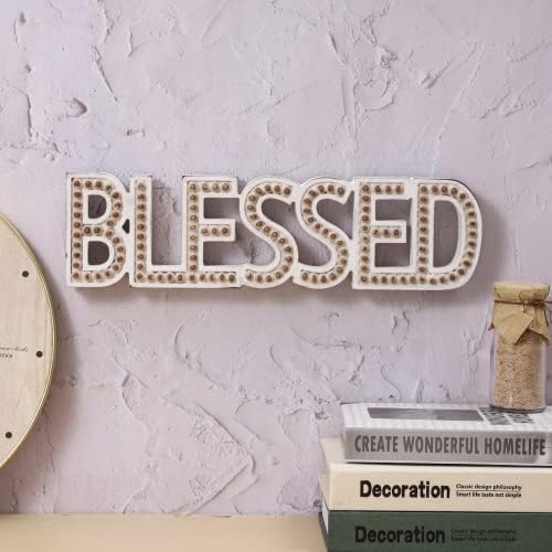 Baysbai Blagoslovljeni znak, ukrasni drveni perli Blaženi zidni dekor za Dan zahvalnosti, dar za dodjelu zahvalnosti, rustikalni samostojeći