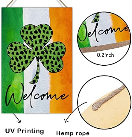 Drveni zidni znak irski dekor za zastavu sretna djetelina znak dobrodošli znak zelena karirana leopard djetelina Drvena vrata Viseće