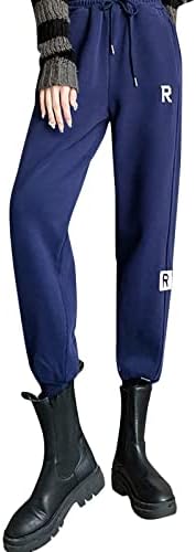 Široke radne hlače 2022 Ženski obloženi slovo tisak Sportski joggers hlače s runom s džepovima Word Wo za WO
