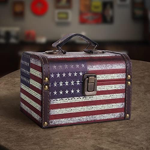 Xiaoaika ukrasna drvena kutija s prstima - stilska i izdržljiva PU kožna kutija za odlaganje s američkim uzorkom zastave - prekrasan