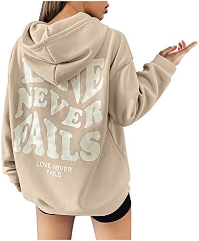 Ženske dukseve kapuljače Love nikad ne uspijevaju slovo grafički tiskani majica majice dugih rukava pulover labavi fit hoodie