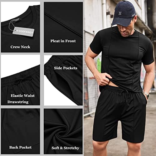 Coofandy muški kratki setovi 2 komada odjeće ljetne majice kratkih rukava i kratke hlače sets sets casual atletskog sportskog odijela