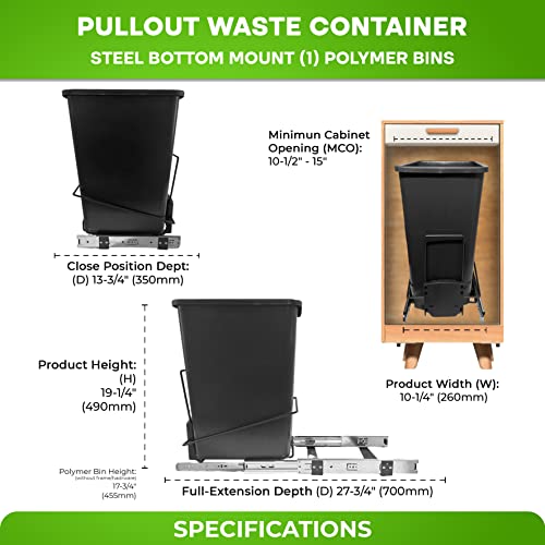 Yogui Domaći život od STARAX-a pojedinačni 35-kvadratni sustav za smeće za smeće-1 antracitni otpad/kanta za recikliranje-lagana instalacija
