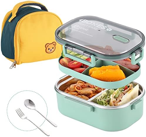 Octdays Bento Box za ručak za djecu odrasla osoba, 2 u 1 odjeljku Kontejner za ručak od nehrđajućeg čelika s izoliranom vrećicom za