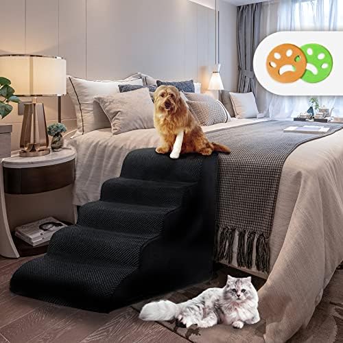 Stepenice za pse od pjene visoke gustoće, 5 slojeva, neklizajuće ljestve za krevet i kauč, ljestve za kućne ljubimce s uklonjivim poklopcem