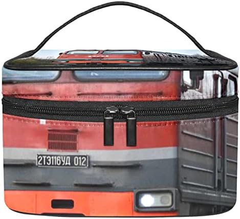 Ecmrad prijenosna torba za šminku retro vlak željeznički track otisak veliki kapacitet s patentnim zatvaračem pogodan za lijepe djevojke