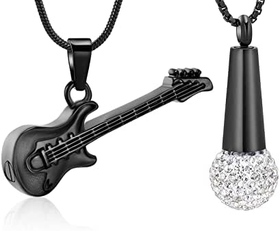 ZEQINGJW URN privjesak ogrlica nakit gitare za pepeo za pepeo za žene muškarce Mikrofonske urne Memorijalne čari s kristalom