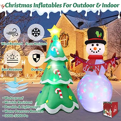 Božićni napuhani ukrasi vanjskih ukrasa 6ft set od 2 snjegovića na napuhavanje i božićno drvce s rotirajućim LED svjetlima, božićni