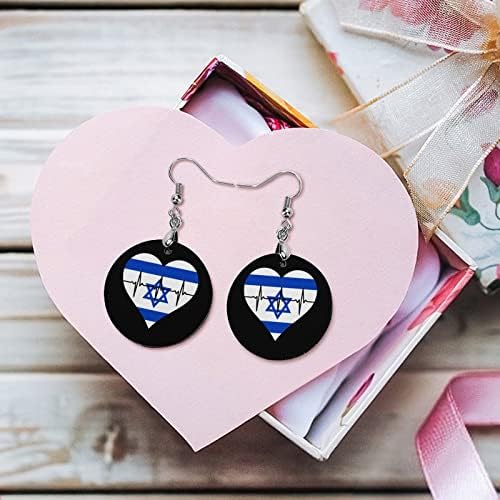 Ljubav Izrael otkucaj srca drvene naušnice okrugli privjesak viseći uši kuke nakit za žene