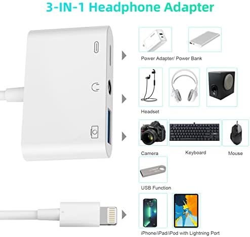 【Apple MFI certificiran】 3-u-1 munja do 3,5 mm priključka+punjenje+adapter za kameru, USB na iPhone OTG Audio Adapter Adapter Connect