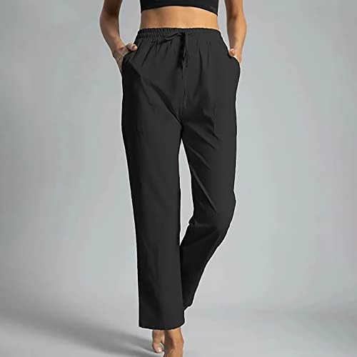 Ženske pamučne lanene hlače zaleđene elastične hlače struka za ženske udobne dnevne hlače Stilske solidne hlače za gležnjeve
