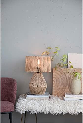 Metalna stolna svjetiljka u stilu Boho Bumble, umotana u Jutu, prirodna stolna svjetiljka