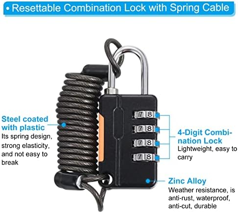 Brave kabela za prtljagu Patikil, 2 PCS 4 -znamenkata kombinirana kombinacija s 3,3ft opružnim kabelom, sigurnosna žica za brava za
