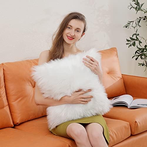 linmopm bez umetka faux krznena ovčja kože bacanje jastuka jastuk 18x18 set od 2 merino stila super mekana pahuljasta jastuka nejasni