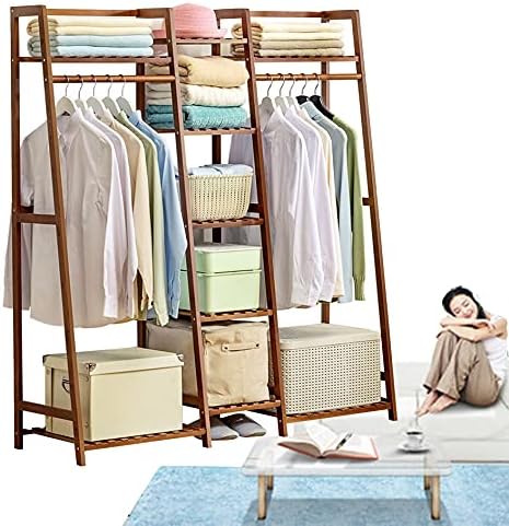 Stalak za odjeću od bambusa, prijenosni ekstra veliki viseći stalak za odjeću u praonici rublja, s 9 polica za odlaganje, za spavaću