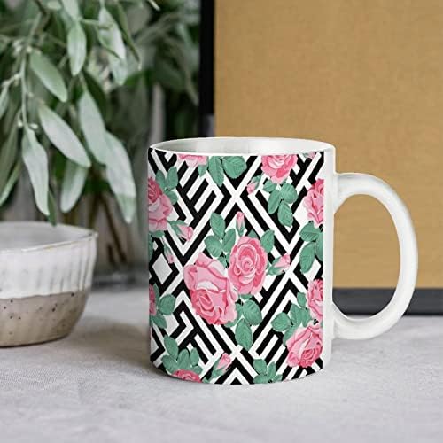 Ružičaste ruže s ispisom listova šalica za kavu keramička šalica za čaj zabavan poklon za uredske kuće žena muškaraca 11 oz