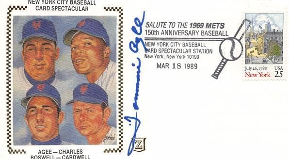 Omotnica njujorških Metsa iz 1969. godine s autogramom Tommieja Ageea, Naslovnica prvog dana iz 1989. - izrezani potpisi u Mumbaiju