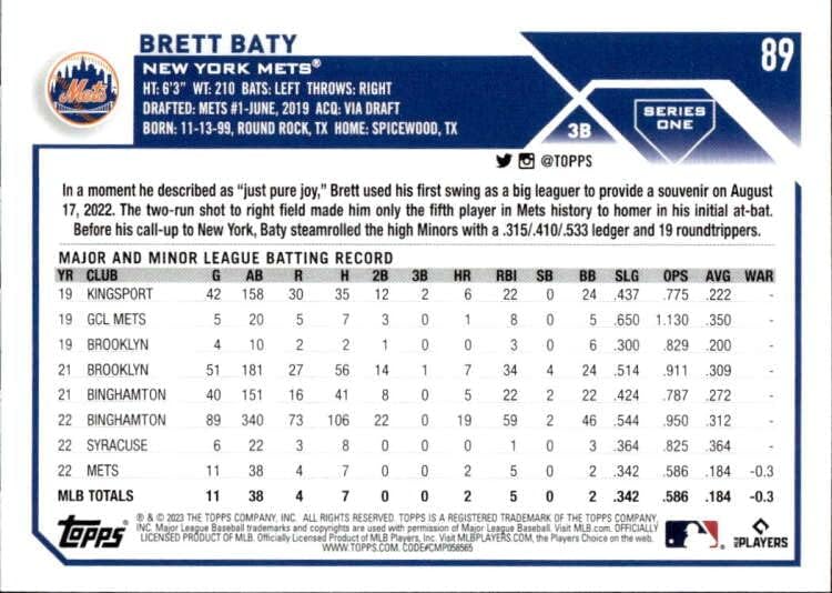 2023 Topps 89 Brett Baty NM-MT RC Rookie New York Mets Baseball Trading Card MLB