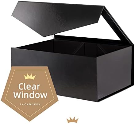Kutija za poklon s prozorom, 9. 9. 6. 5. 3. 8 inča,Crna poklon kutija za poklon sadrži vrpcu, karticu, kutiju za prosidbu mladoženja,