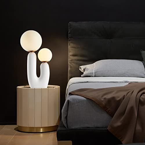 Stolna svjetiljka za noćni ormarić, kreativna skandinavska dnevna soba, noćna stolna svjetiljka za spavaću sobu sa žaruljama, bijela