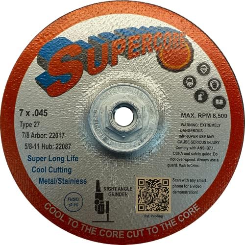 7 x .045 x 5/8-11 - Supercore .045 Thin Cutting Wheel Tip 27 W/Metal navojni glavčinac - 10 pakiranja