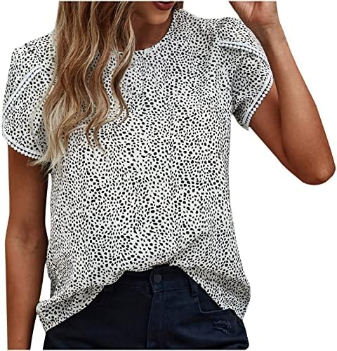 Ženske košulje elegantne Ležerne ljetne majice kratkih rukava s čipkom, puloveri s okruglim vratom s printom na točkice, majice, bluze