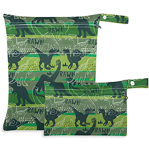2pcs apstraktna zelena prugasta dinosaurus torba s džepovima s patentnim zatvaračem, periva, višekratna prostrana torba za pelene za
