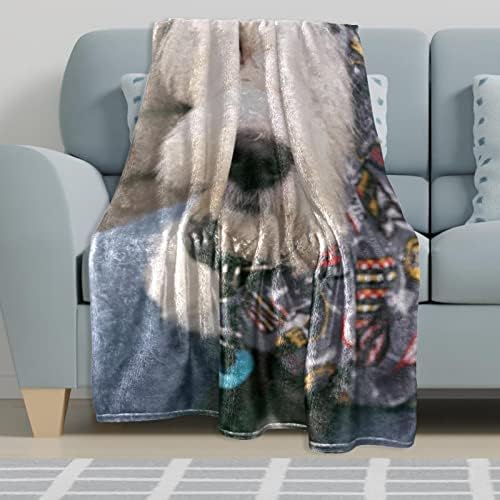 Posteljina pokrivač kraljica veličina plišana pokrivač deka za krevet i kauč, bijeli pas ljupki životinjski ljubimac