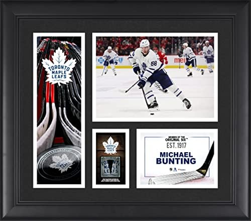 Michael Bunting Toronto Maple Leafs uokviren je 15 x 17 igrača kolaža s komadom pucanja koji se koristi - NHL igra koristila kolaže