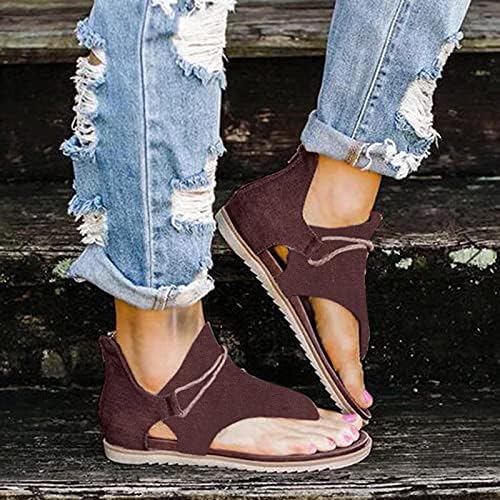 Toeava povremene sandale za žene, boho ravne sandale modna solidna ljetna sandala sandala čipke zip up rimske cipele