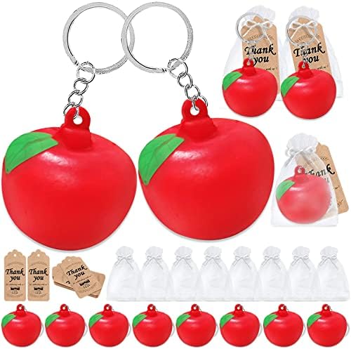 Cicibear 36 Pack Soft Apple Party Favor s 12 privjesak za ključeve, 12 oznaka i 12 poklon vrećica za karnevalsku nagradu, sretan 1.