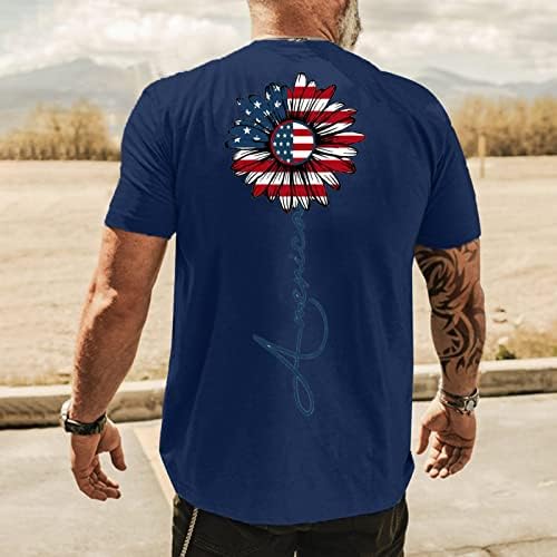XXBR 4. srpnja Muške majice s kratkim rukavima, ljetni suncokret američka zastava grafički ispis Slim Fit Patriotic Tee Tops