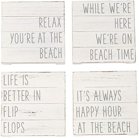 PIE PIE OLOGA OFALE HARPLE HATH Flip Flip Flip na plaži Time Ofted Wood Coaster Set od 4