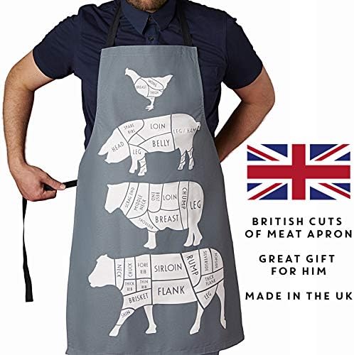 Huxters Chef pregača za muškarce-Bib kuhinja pregača zaslon s britanskim rezovima za meso- pamučno twill štiti majstor roštilja