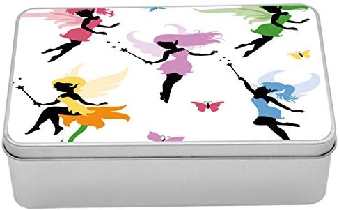 Ambsonne fantasy limeni okvir, vile pixie elf koje lete s leptirima djevojke crtani cvjetovi Dizajn, prijenosni pravokutni metalni