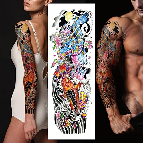 Privremena tetovaža, zmaj i riba uzorka seksi 3D lažne naljepnice za tetovaža izuzetno velika vodootporna tetovaža, puna ruka realistične