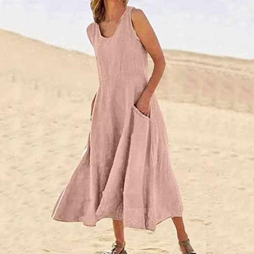Miashui haljina solidna boja žene casual solid splice bez rukava labava haljina plaža za odmor džep duga haljina za