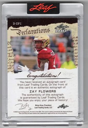 Zay Flowers RC Auto 2023 Deklaracije nacrta listova /21 Autogram Rookie Boston College MT-MT+ NFL FOOTRACI NCAA XRC