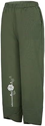 Etkia haljine hlače za žene sitne žene čvrste ležerne hlače tiskane hlače elastične džepove struka široke hlače za noge