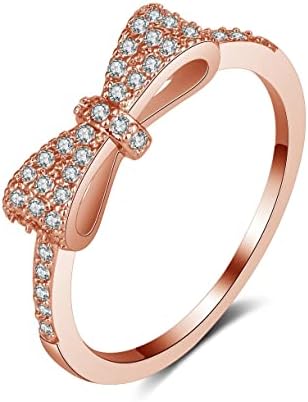HSITGEXF Klasični ljupki luk kubični cirkonij prsten ružino zlato, popločani svadbeni prsten za svadbeni poklon, polu -vječni romantični