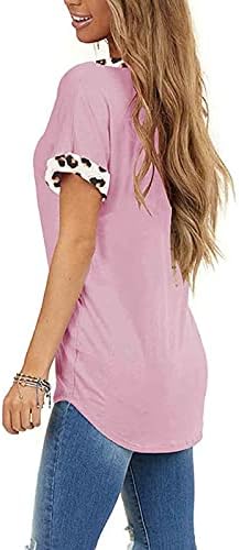 Kratke majice za žene ležerni leopard print spajanje džepova labavi gornji dio s izrezom u obliku slova A i kratkim rukavima ljetne