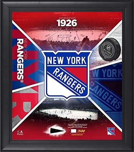 New York Rangers uokviren 15 x 17 tima Impact kolaž s komadom pucanja koji se koristi - ograničeno izdanje od 500 - NHL igra koristila