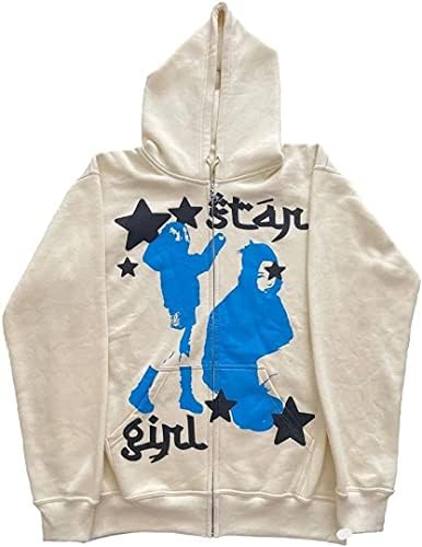 Nechari Women Y2K Zip Up Hoodie Vintage Graphic Prevelike s kapuljačom jaknom jakne Grunge Fairycore Coats Harajuku Street odjeća