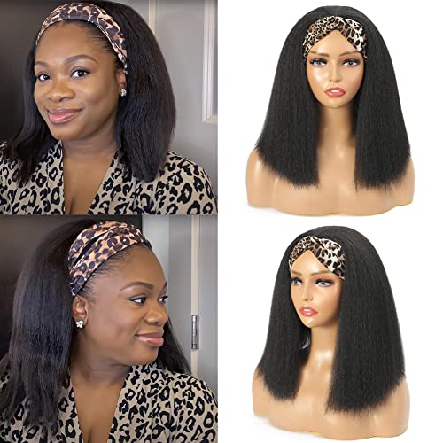 Perike na traci za glavu za crne žene kovrčava ravna kosa sintetička perika na traci za glavu kratke ravne perike od 14 inča strojno