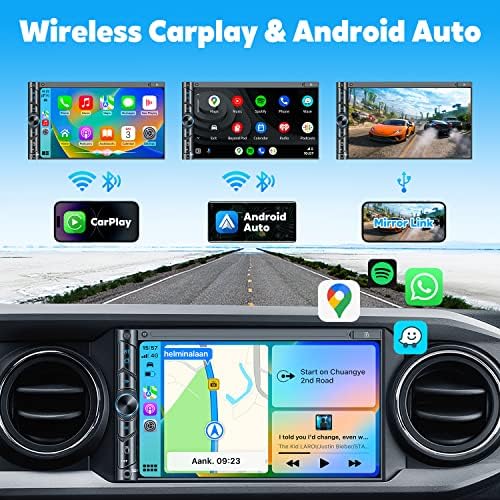 [Nadogradite bežičnu mrežu] Dvostruki DIN automobil stereo s bežičnim Apple CarPlay -om, Android Auto - 7 inčni HD zaslon osjetljiv