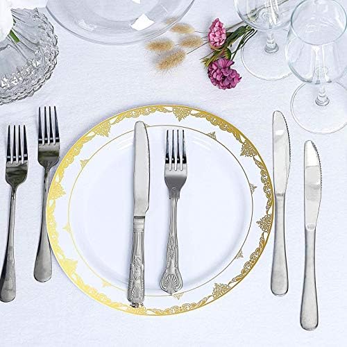 Okrugli plastični tanjuri sa salatom s ukrašenim čipkastim naplatkom - 7,5 | bijelo/zlato | pakiranje od 10