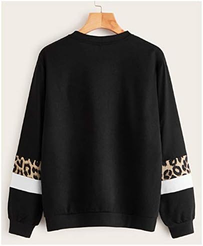 Andongnywel ženski leopard print ubod pulover okrugli vrat labav rukavi posada za vrat vrat casual bluze