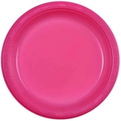 Dimenzije zabave za okruglu zabavu 9 | Vruća ružičasta | Pakovanje od 10 plastičnih ploča, 9 inča