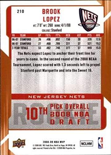 2008-09 MVP košarka u gornjoj palubi 210 Brook Lopez RC Rookie Card New Jersey Nets Službena NBA trgovačka kartica iz tvrtke UD Company