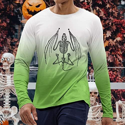 XXBR Halloween majice za muške duge rukave gradijent lubanje gradijent za zabavu majice mišić mišića vitka fit posada za vrat sportski